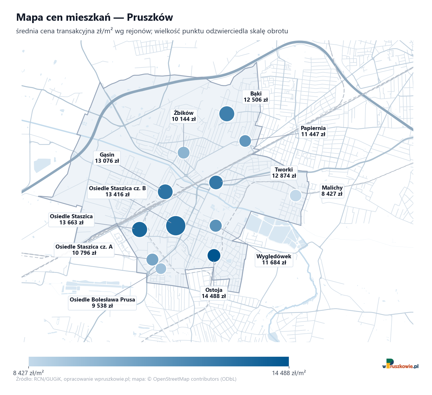 Mapa cen mieszkań - Pruszków