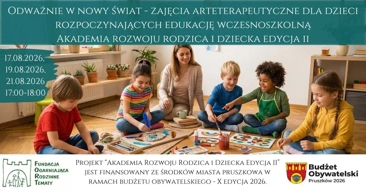 Grafika promocyjna wydarzenia Odważnie w nowy świat – zajęcia arteterapeutyczne