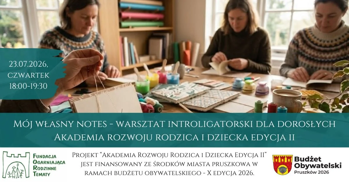 Grafika promocyjna wydarzenia Mój własny notes – warsztaty introligatorskie