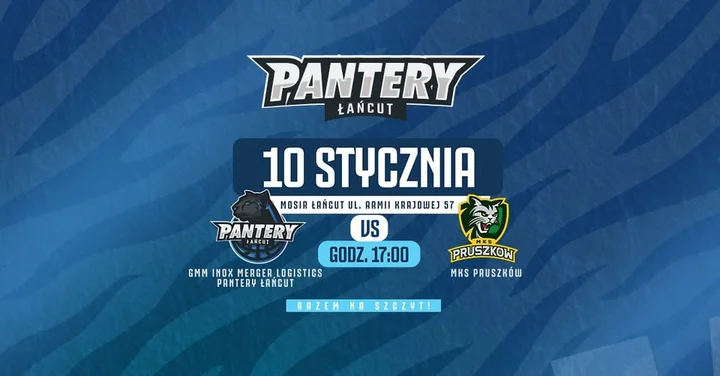 Grafika promocyjna wydarzenia GMM Inox Merger Logistics Pantery Łańcut vs MKS Pruszków — mecz koszykówki w Łańcucie