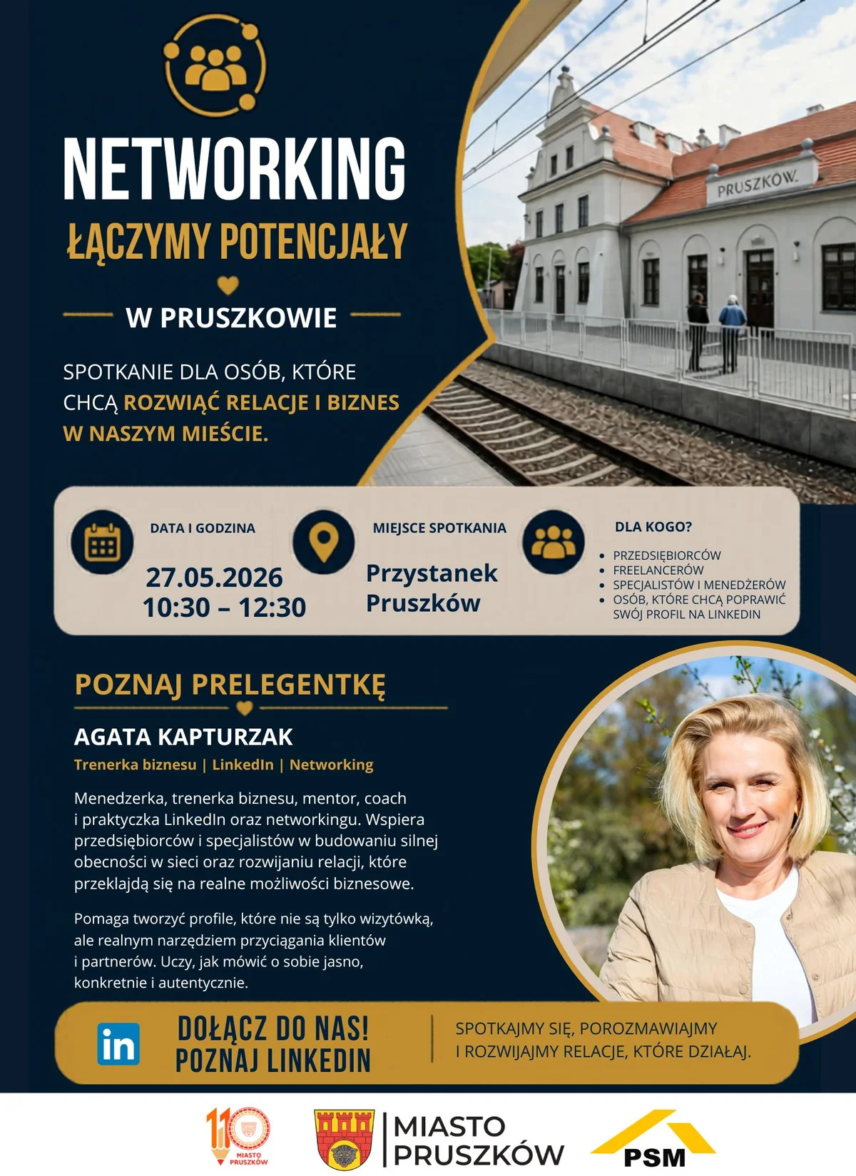 Grafika promocyjna wydarzenia Networking Łączymy Potecjały w Pruszkowie – spotkanie o LinkedIn i relacjach biznesowych