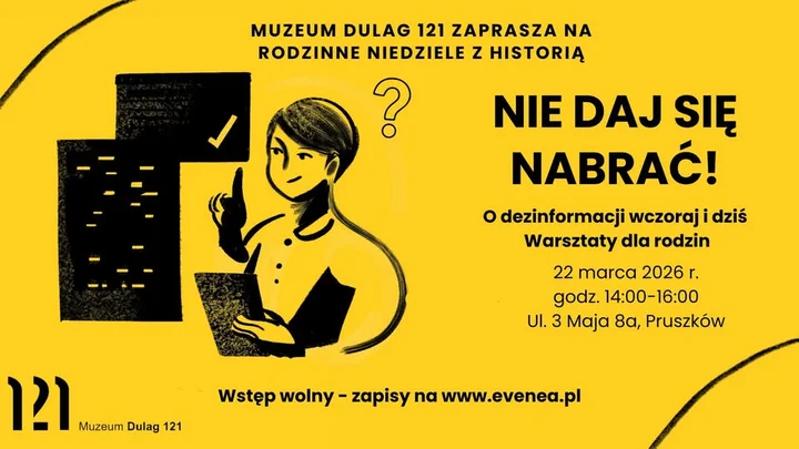 Grafika promocyjna wydarzenia Nie daj się nabrać! — gra i warsztaty z obrony przed dezinformacją dla rodzin