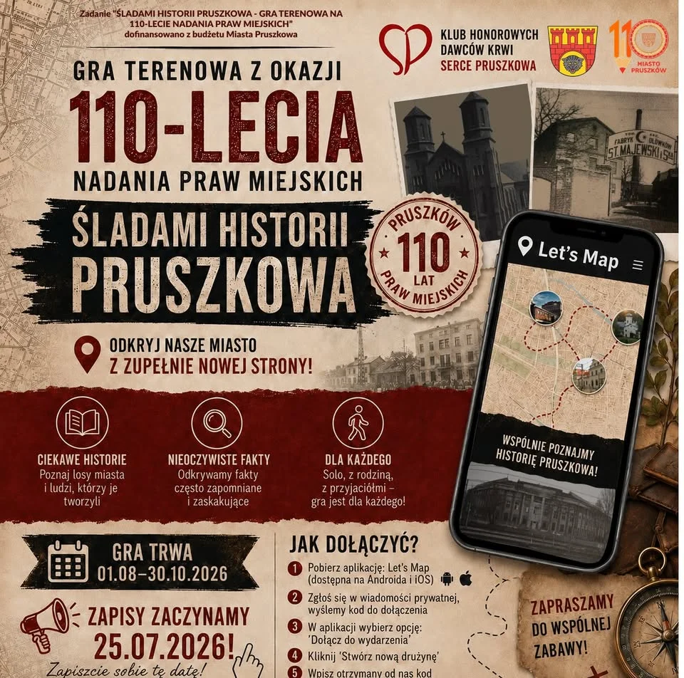 Grafika promocyjna wydarzenia Śladami Historii Pruszkowa – gra terenowa