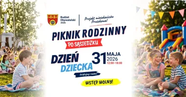 Grafika promocyjna wydarzenia Dzień Dziecka w Pruszkowie 2026 – Piknik Rodzinny „Po Sąsiedzku”