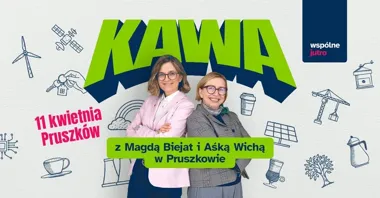 Grafika promocyjna wydarzenia Kawa z Magdą Biejat i Aśką Wichą w Pruszkowie