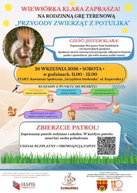 Grafika promocyjna wydarzenia Rodzinna gra edukacyjno-turystyczna „Przygody zwierząt z Potulika”