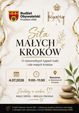 Grafika promocyjna wydarzenia Warsztat „Siła małych kroków” w Pruszkowie