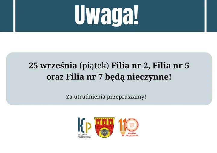 Trzy filie Książnicy Pruszkowskiej zamkną się na jeden dzień
