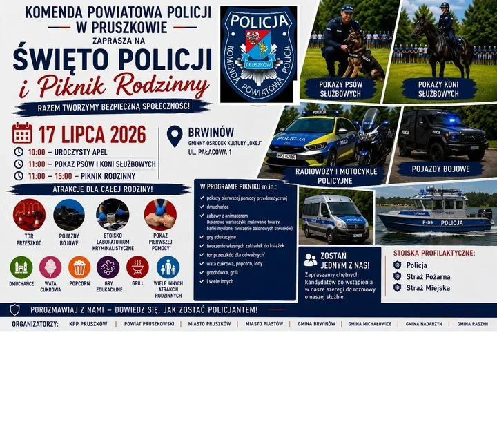 Psy, konie i więźniarka w Brwinowie. Policja szykuje rodzinny piknik